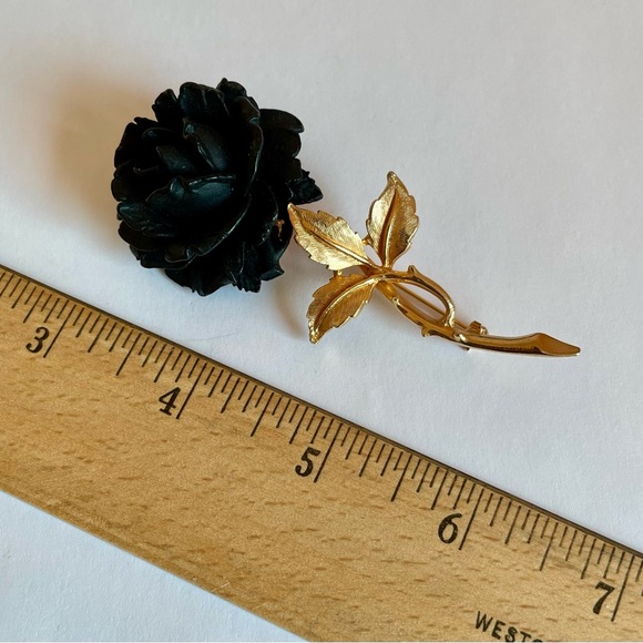 Vintage Signed Accessocraft NYC Black Rose Brooch - Picture 6 of 8